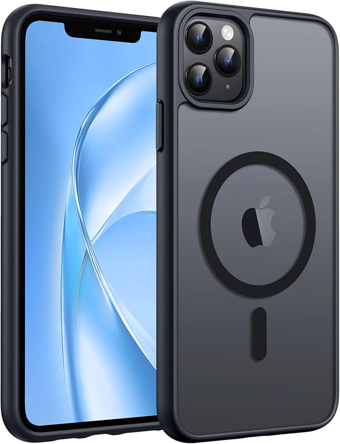 FNTCASE for iPhone 11 Pro Max Case, Fit for Magsafe, Translucent Matte Back | Magnetic Phone Cases, 14FT Military Grade Drop Protection, Slim Shockproof Protective Cover, Black by FNTCASE