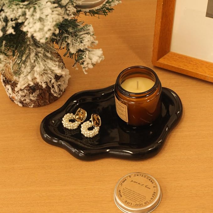 CCINPPY Ceramic Cloud Jewelry Tray Trinket Dish Key Bowl Nightstand Decor | Decorative Small Desk Tray Jewelry Plate Key Holder Bowl Cute Bedroom Room Decor Aesthetic, Gift for Women, Black Medium - Image 6