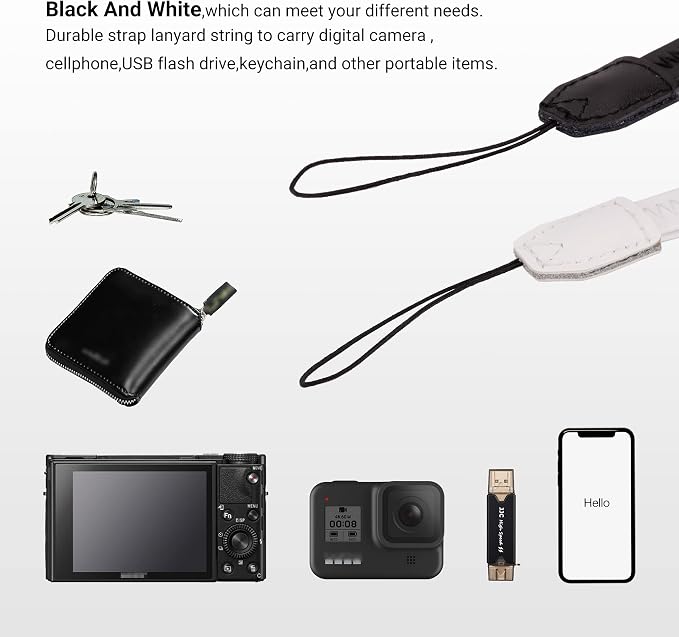 2PCS PU Camera Wrist Strap for Phone Digital Camera & More - Black & White | 9.25",PU Leather,Phone Lanyard Camera Hand Strap for PIXPRO FZ55 FZ45 EKTAR H35 H35N Snapic A1 Printomatic Mini Shot 3 - Image 7
