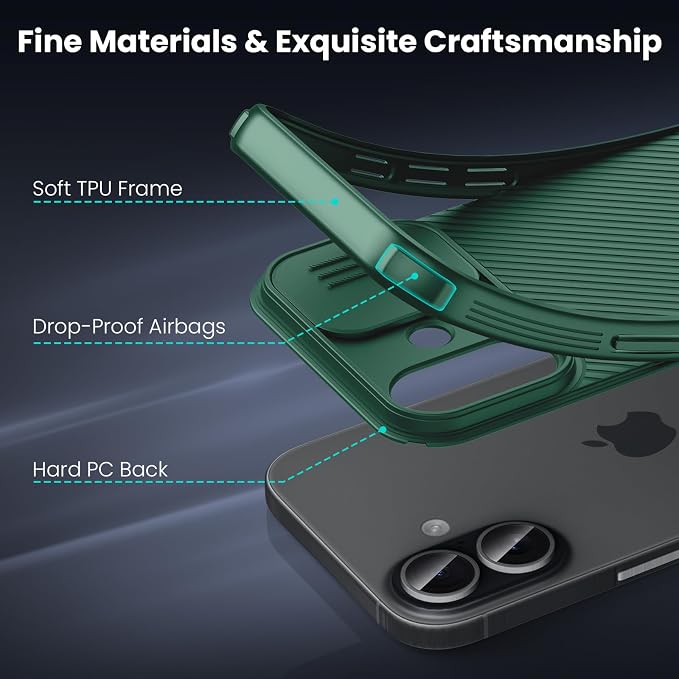 Nillkin for iPhone 17 Case with Slide Camera Cover & Thin Slim Fit | Shockproof Protective | Protector Privacy | Phone Case Camera Lens Protector, Green - Image 8