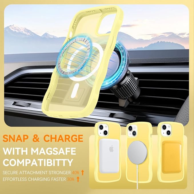 BENTOBEN Magnetic for iPhone 15 Plus/14 Plus Case,Cute Wavy Frame [Compatible with MagSafe] Translucent Matte Women Girls Boys Men Cute Shockproof Protective Cover for iPhone 14 Plus/15 Plus,Yellow - Image 2
