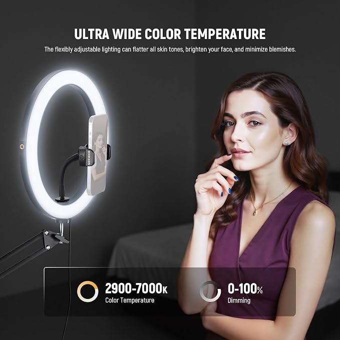 NEEWER 12" 24W High Power LED Ring Light Compatible with iPhone, 60" Overhead Folding Light Stand/Phone Holder Mount for Video Recording Selfie Makeup Streaming,2900-7000K USB C PD Input CRI97+,RH12B - Image 4