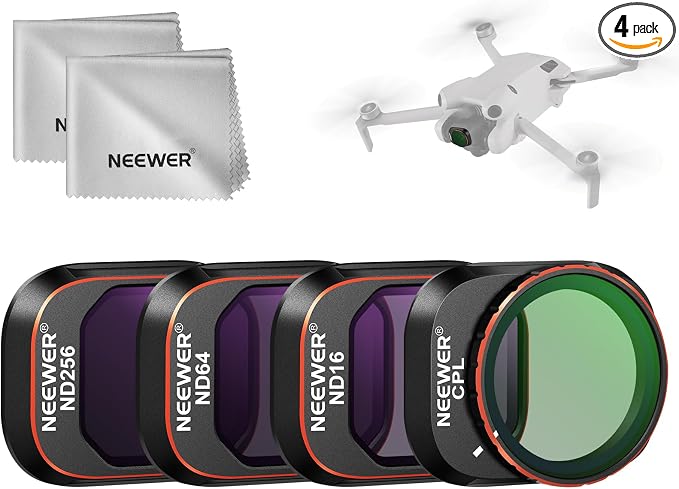 NEEWER ND CPL Filter Set Compatible with DJI Mini 4 Pro, 4 Pack Multicoated HD Optical Glass Screw On ND16 ND64 ND256 Circular Polarizing Neutral Density Filter Drone Accessories + 2X Cleaning Cloth by Neewer