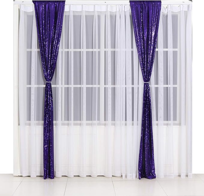 Poise3EHome 2ft x 8ft Purple Sequin Photography Backdrop Curtain 2 Panels for Halloween Party Decoration - Image 2