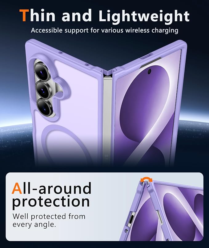 FNTCASE for Samsung Galaxy Z Fold 8 Ultra / Z Fold 7 Case, Fit for Magsafe | Screen Protector, Translucent Matte, 18FT Military Grade Drop Protection, Shockproof Protective Phone Cover, Light Purple - Image 4