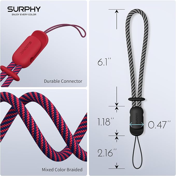 SURPHY 2 Pack Phone Lanyard, Phone Wrist Strap for Case, Camera Wrist Strap | Ultra-Light 2-Color Braided Phone Strap, Cellphone Charm Strap, Anti-Lost Wrist Lanyard for Women and Men, Red Black - Image 6