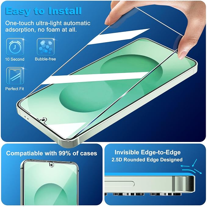 3 Pack for Samsung Galaxy S26 Screen Protector Tempered Glass + 3 Pack Camera Lens Protector, Military Grade Shatterproof, 9H Hardness, Fingerprint Unlock, HD Clear Case Friendly 6.3 Inch - Image 4