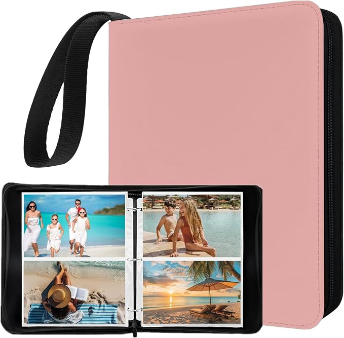 Photo Album 5x7 200 Pockets, Zip Photos Binder Album with 50Pcs Double Sided Pocket Sleeves, PU Leather Pictures Albums Folder, Seed Storage Binder Album (Pink) by superaimi