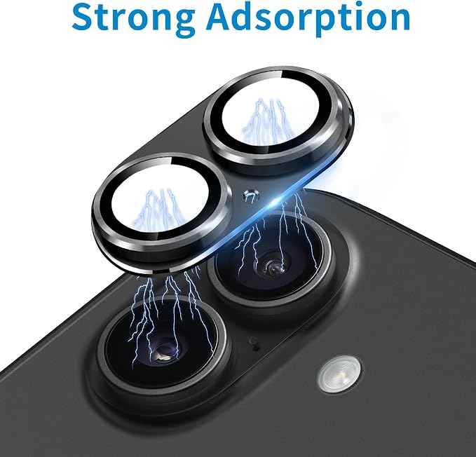 Compatible with iPhone 16 and 16 Plus Camera Lens Protector, Anti-Scratch Tempered Glass Metal Camera Screen Protector Shockproof Full Protective Lens Cover, Black - Image 4
