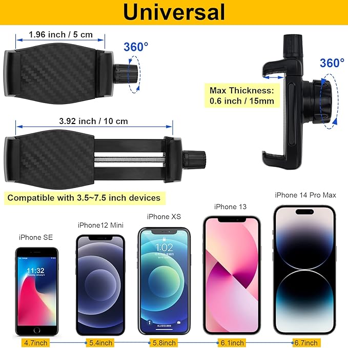 Mippko Phone Holder for Golf Cart/Microphone Stand/Cart/Railing/Handlebar/Rod,Fit for 3.5~7.5 inch iPhone/Nexus/HTC/LG/Smartphone,360°Adjustable Clip Aluminum Alloy Mount - Image 8