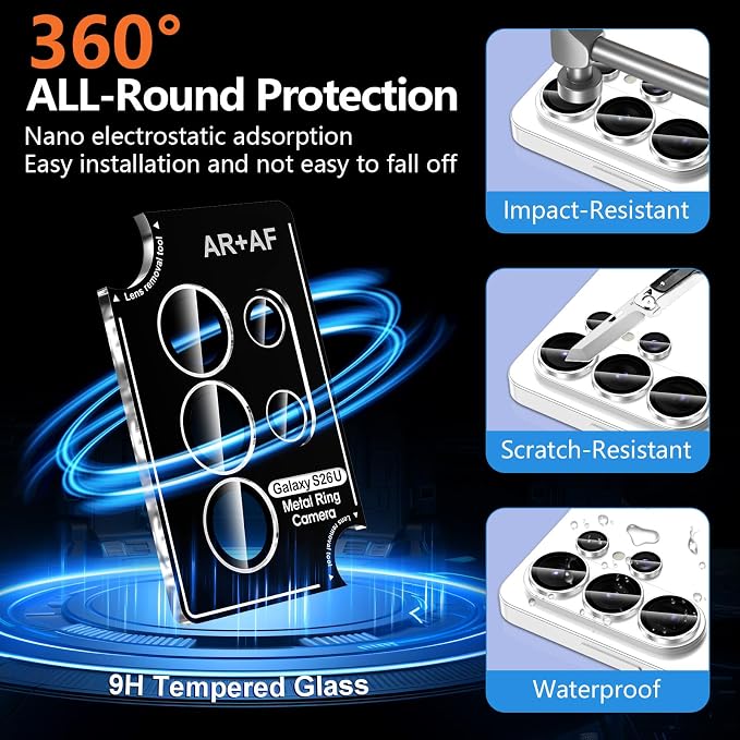 for Samsung Galaxy S26 Ultra Camera Lens Protector, Individual Metal Ring Tempered Glass Lens Cover, [Strong Adsorption] Scratch Resistant Ultra-Thin HD Clear Lens Cover, Titanium Silver Ring - Image 2