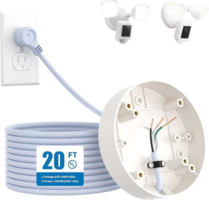 Plug-in Mount for Floodlight Cams Compatible with Floodlight Cam Wired Plus/Pro,WYZE Floodlight Camera v2/Pro,Blink Wired Floodlight Camera,Electrical Box with 20ft/6m Weatherproof Power Cable by iTODOS