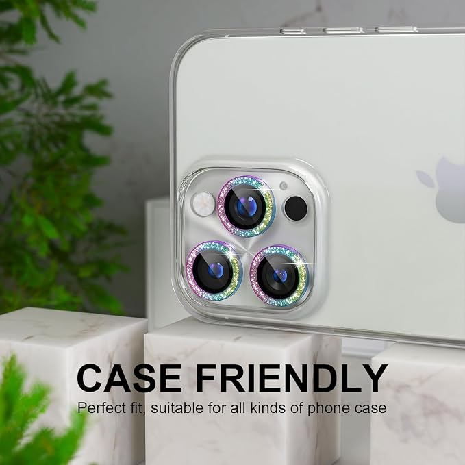 Choiche for iPhone 16 Pro/iPhone 16 Pro Max Camera Lens Protector | Bling Camera Cover with 9H Tempered Glass Lens Screen Protector Metal Ring Decoration Accessories (Clear-Colorful) - Image 4