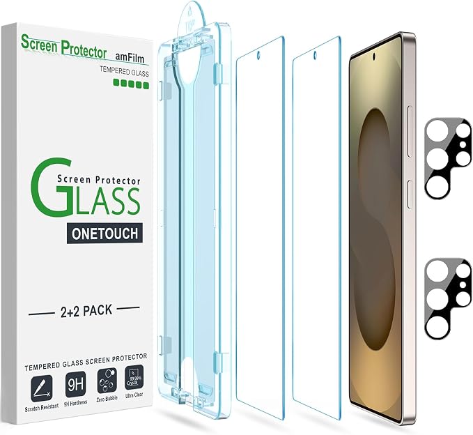 amFilm OneTouch for Samsung Galaxy S25 Ultra Screen Protector TemperedGlass | Auto-Alignment, 30s Install, Bubble Free, Scratch & Drop Protection, HD Clear, Camera Lens Protector, 2+2 Pack (S25U-6.9'') by amFilm