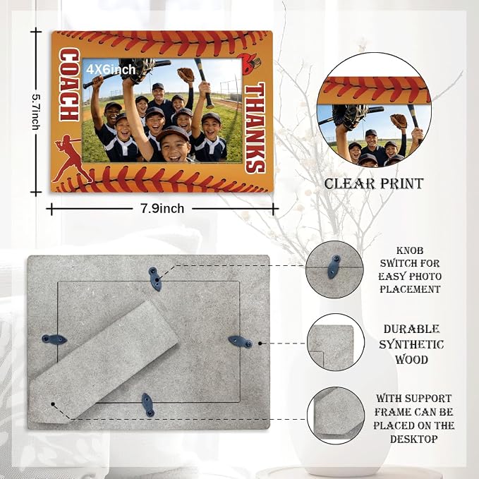 Thanks Coach Photo Frame, Baseball Picture Frame, Sports Themed Decor Tabletop Display Frames for Players and Coaches, Gift to Baseball Enthusiasts for 4x6 Inches Photos - Image 2