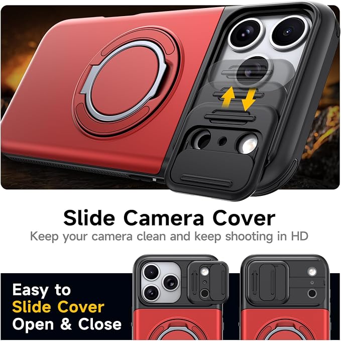 for iPhone 17 Pro Wallet Case with Card Holder Slide Camera Cover Ring Stand Kickstand Heavy Duty Protective Case with Screen Protector for iPhone 17 Pro (Red) - Image 5