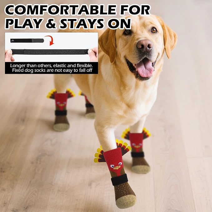 EXPAWLORER Thanksgiving Anti Slip Dog Socks to Prevent Licking Paws,Boots & Paw Protectors with Grippers,Doggie Booties for Hardwood Floors for Small Medium Large Senior Dogs Lifelike Costume Turkey S - Image 7
