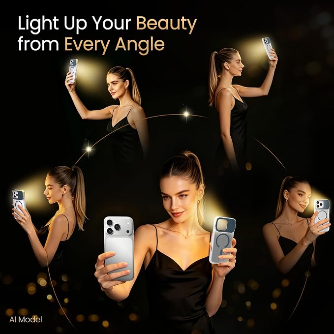 for iPhone 16 Case with Selfie Light, 3 Color Modes (Blue) | Compatible with MagSafe,Brightness Control, Memory Setting, USB-C Light Charging, Cable Included - Image 7