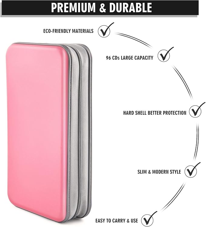96‑Capacity Hard Plastic CD/DVD Binder for Car, Home & Travel | Zipper‑DVD Organizer, Scratch‑Resistant Sleeves Shield Discs From Dust & Damp; Stores Music, Video, Gaming & Blu‑ray Discs - Image 3