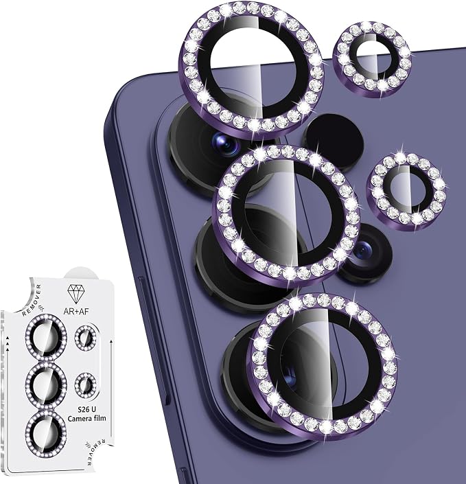 for Samsung Galaxy S26 Ultra Camera Lens Protector, Individual Metal Ring Tempered Glass Lens Cover, [Strong Adsorption] Scratch Resistant Ultra-Thin HD Clear Lens Cover, 1 Set-Violet Diamond by Btscase