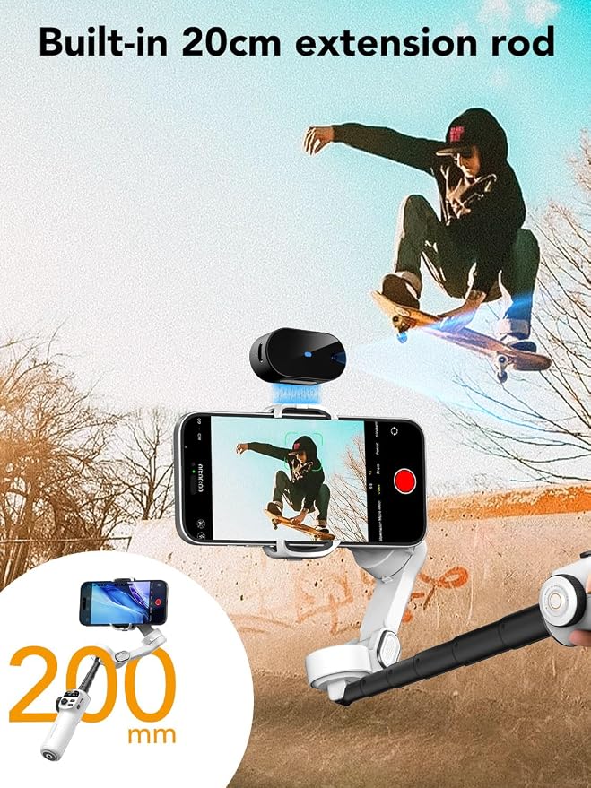 AOCHUAN Gimbal Stabilizer for Smartphone,NO APP Tracking,20CM Extension Rod,Face & Object Tracking stabilizer for iPhone & Android,3-Axis OLED Gimbal for Video Recording-AOCHUAN Smart X2AI Black - Image 3