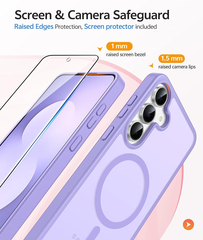 FNTCASE for Samsung Galaxy S25 FE Case, Fit for Magsafe, Screen Protector | Translucent Matte Magnetic Back, 14FT Military Grade Drop Protection, Slim Shockproof Protective Phone Cover, Light Purple - Image 4