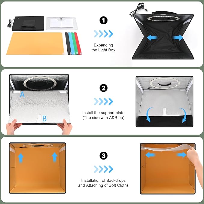 Lightdow 16"x16"x12" Photo Studio Light Box Photography with 120 LEDs (CRI>95), 6 Backdrops - Portable/Dimmable/Versatile Folding Shooting Tents for Toys/Jewelry/Watches/Cosmetics Photography - Image 7