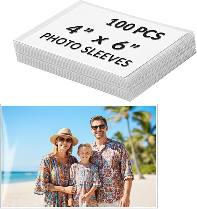 4x6 Photo Sleeves 100 Pcs, Acid-Free Archival Quality - Crystal Clear Photo Storage Protectors for Photos, Postcards, Recipe Cards & Family Photo Albums (3.94 Mil Extra Thick) by Freude
