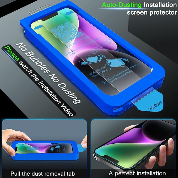 IMBZBK for iPhone 14 Screen Protector, Tempered Glass, 3+3 Pack | 9H+ Hardness, Military Grade Shatterproof, Case Friendly, Bubble Free Auto-Dust Removal, with 3 Camera Lens Protectors - Image 2
