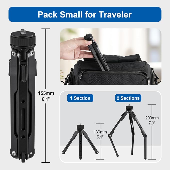 LEOFOTO Aluminum Mini Table Tripod, Weight 162g/0.35lb, Maxload 5kg/11lb, Foldable Stand, Compact Camera Spider Tripod, for Camera/Phone/Live Stream Light/Projector MT-03 Lightweight Version (MT-03S) - Image 2