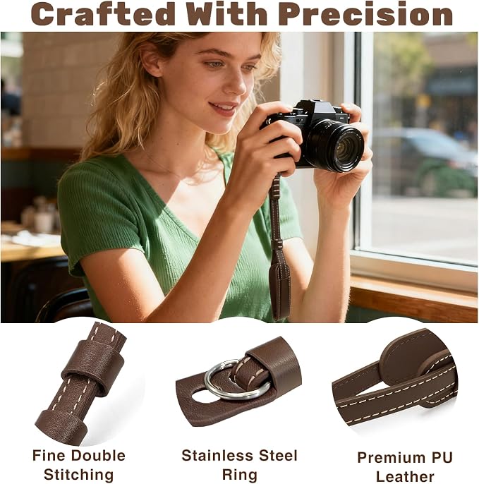 Vintage Brown Leather Camera Wrist Strap – Adjustable Safety Hand Strap for DSLR, SLR, and Mirrorless Cameras (Compatible with Fujifilm X Series and Compact Models) - Image 3