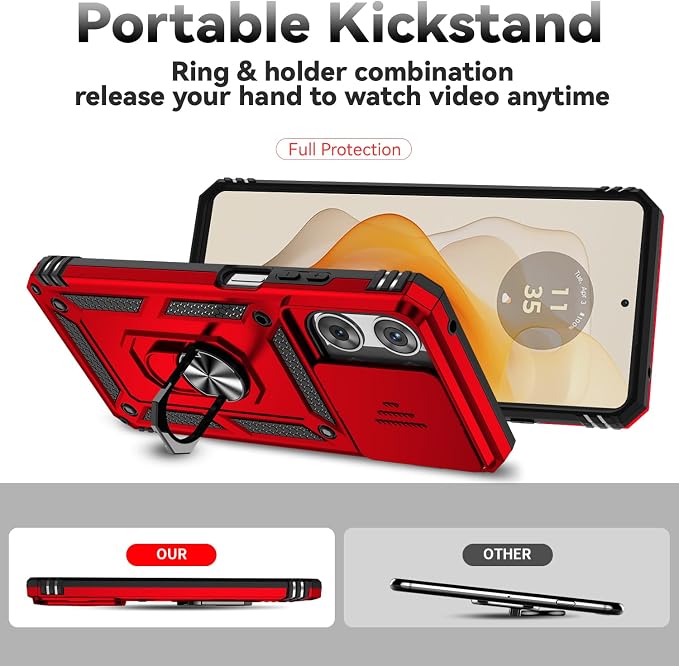 for Moto G 2026 /Moto G Play 2026 Case,with Screen Protector and Camera Cover,[Military Grade] 16ft.Drop Tested Cover with Magnetic Kickstand Protective Case for Motorola G 2026, Red - Image 6