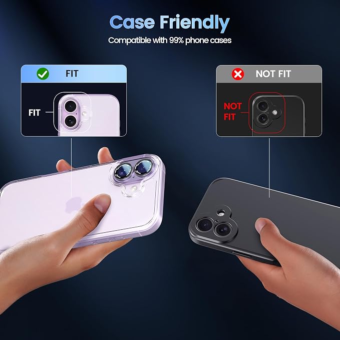 CACOE Metal Camera Lens Protector for iPhone 16/16 Plus/17 Cover | Tempered Glass Cover, Anti-Scratch, Drop-Proof, Strong Adhesion, Camera Screen Cover Accessories, Purple - Image 4