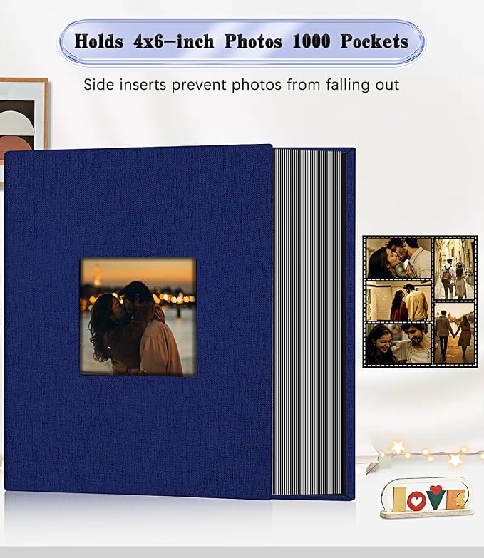 Ejblfe Photo Album 4x6,Linen Cover Slide-in Photo Album Book Can Holds 1000 4x6 Photos with 100 Black Sheets for Family,Wedding,Baby and Holiday Pictures (Dark blue) - Image 3