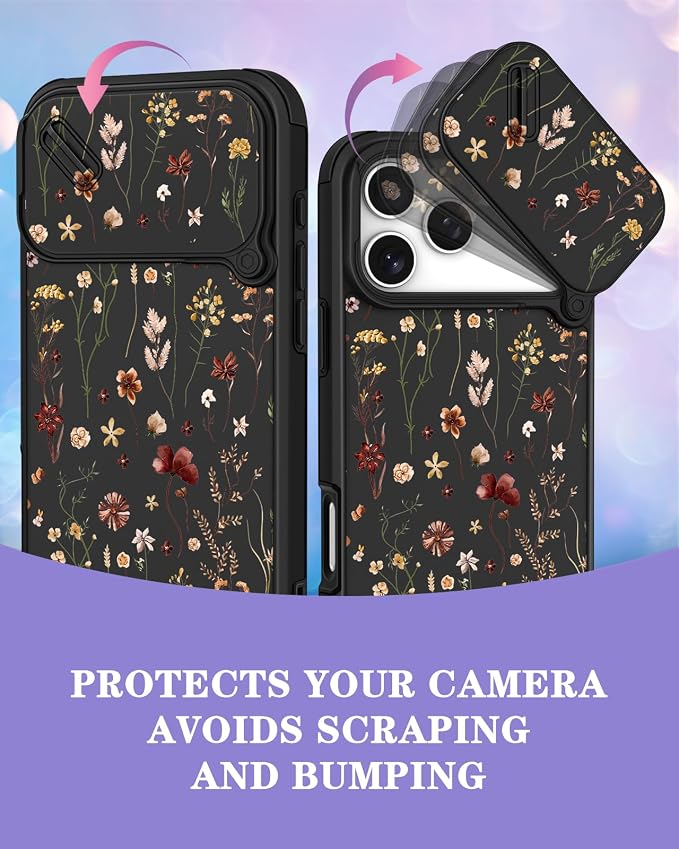 for iPhone 17 Pro Max Case - Women Cute Phone Cover Girly Pretty Unique Aesthetic Design Slide Camera Cover Protective Case for Apple for iPhone 17 Pro Max, Flowers Floral - Image 3