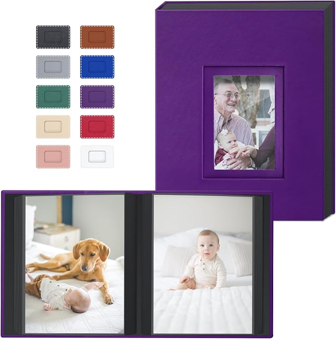 Popotop 4x6 Photo Album Holds 100 Pictures, Vegan Leather Hardcover | 100 Photos Capacity, Acid-Free Clear Slip-In Pockets, Compact Format, Front Photo Window, Gifts for Family Wedding Baby by Popotop