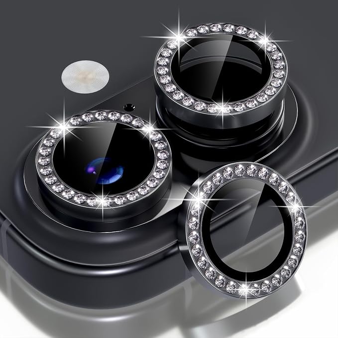 Choiche for iPhone 17 Camera Lens Protector Bling, Diamond-Black | Ultra HD, 9H Tempered Glass Camera Cover Screen Protector Metal Individual Ring Decoration Accessories, 2-Lens, 6.3-inch by Choiche