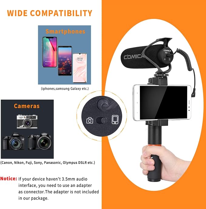 COMICA CVM-V30 LITE Video Microphone,Super-Cardioid Condenser On-Camera Shotgun Microphone for Canon Nikon Sony Panasonic DSLR Cameras,Mic for iPhone Android Smartphone with 3.5mm Jack(Black) - Image 6