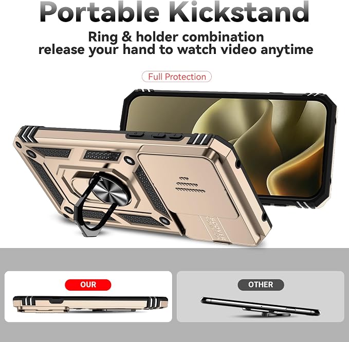 SunStory Compatible with Motorola Moto Edge 2026 Case with HD Screen Protector & Slide Camera Cover & Rotated Ring Kickstand, [Military-Grade] Phone Case for Moto Edge 2026,Gold - Image 2