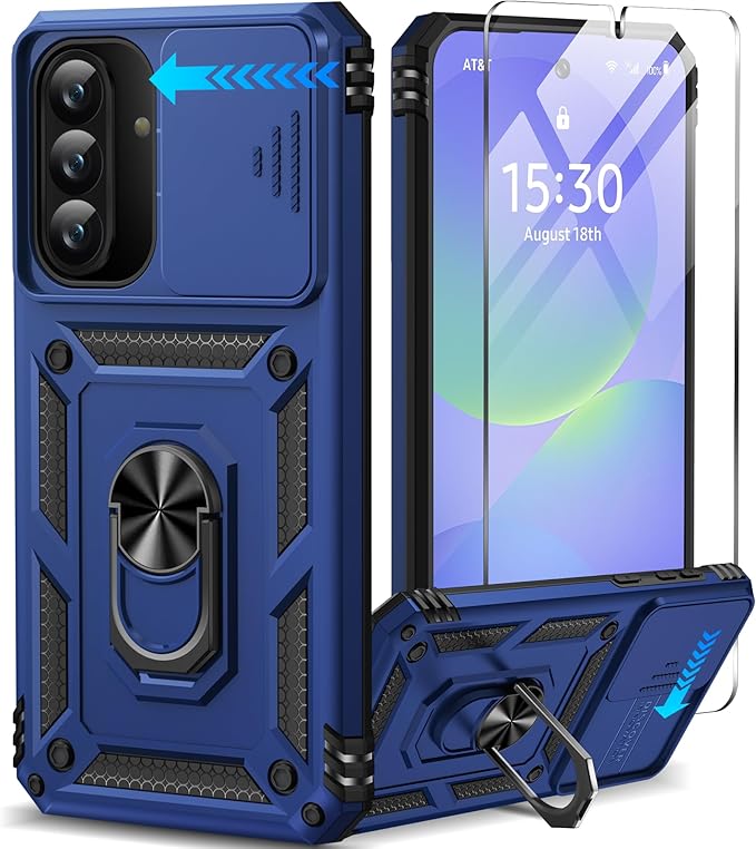 Taisairu for Samsung Galaxy A37 Case/A36 Case with Screen Protector & Slide Camera Lens Cover, Built-in Ring Stand Shockproof Protective Case for Samsung A37 5G Case/Samsung A36 5G Case (Blue) by Taisairu