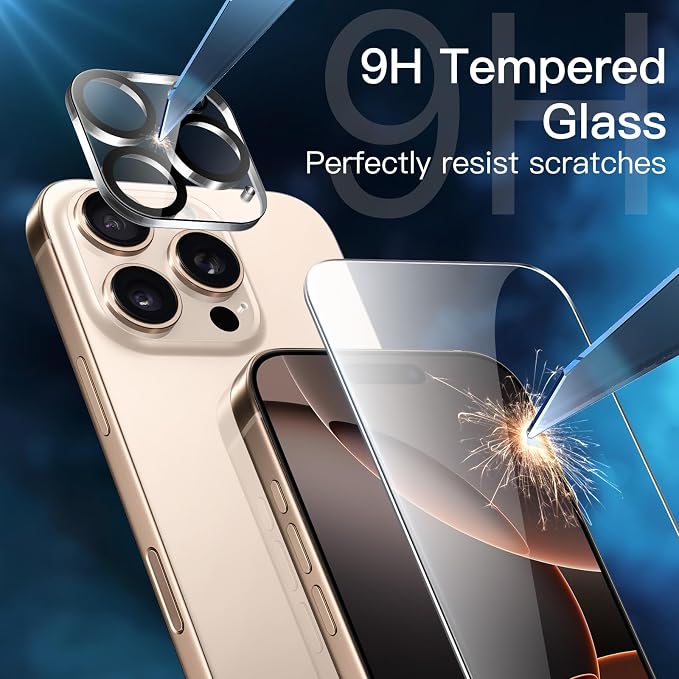 JETech Screen Protector for iPhone 16 Pro Max, 2+2 Pack | with Camera Lens Protector, HD Clear Tempered Glass, Anti-Scratch Protection, Easy Installation Tool - Image 3