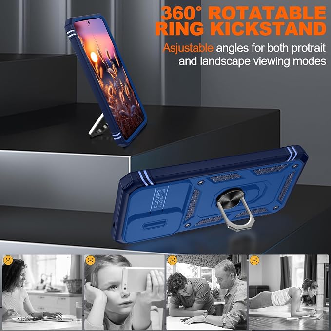 Gritup for Samsung Galaxy A57 5G Phone Case with Camera Cover | 2*Screen Protector & 360° Rotating Ring Kickstand, Military Grade Protective Cover para Samsung A 57, Blue - Image 7