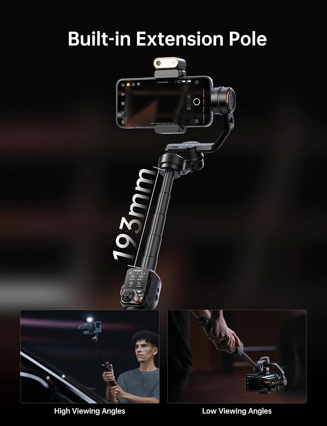 Hohem iSteady M7 Smartphone Gimbal Stabilizer, AI Tracking Sensor with Fill Light, 1.4" Full Color Detachable Touchscreen Remote Control, Built-in Extension Rod, 3-axis Phone Gimbal for iPhone Android - Image 4