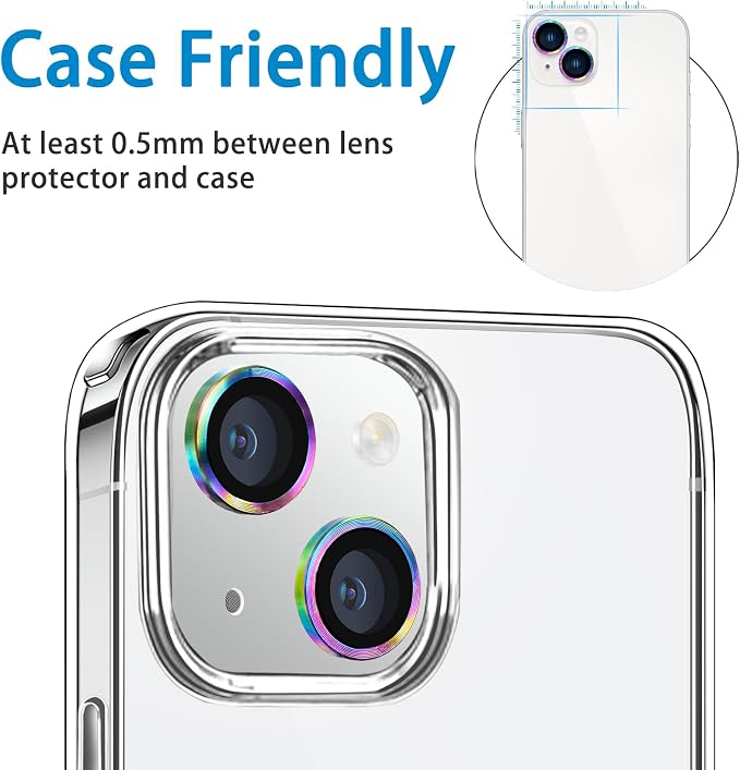 for iPhone 13 Mini/iPhone 13 Camera Lens Protector, Anti-Scratch 9H Tempered Glass Metal Camera Screen Protector Shockproof Cover Film Ring -2 Pcs Colorful - Image 2
