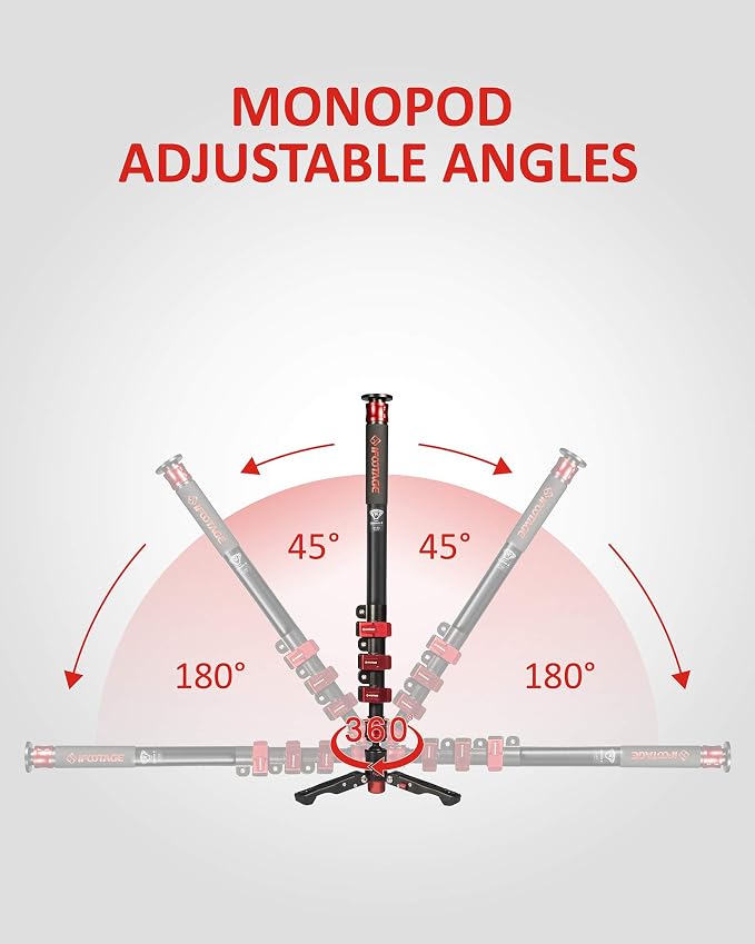 IFOOTAGE Cobra 3 Monopod A180F Professional Camera Monopod 71" | Aluminum Telescoping Video Monopod with Tripod Stand Compatible for DSLR Cameras Camcorders, Professional Camera Support - Image 7