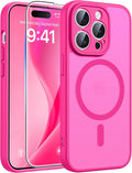FNTCASE for iPhone 14 Pro Max Case, Fit for Magsafe, Glass Screen Protector | Full Camera Protection, Translucent Matte, 14FT Military Grade Drop Proof, Shockproof Protective Phone Cover, Hot Pink by FNTCASE