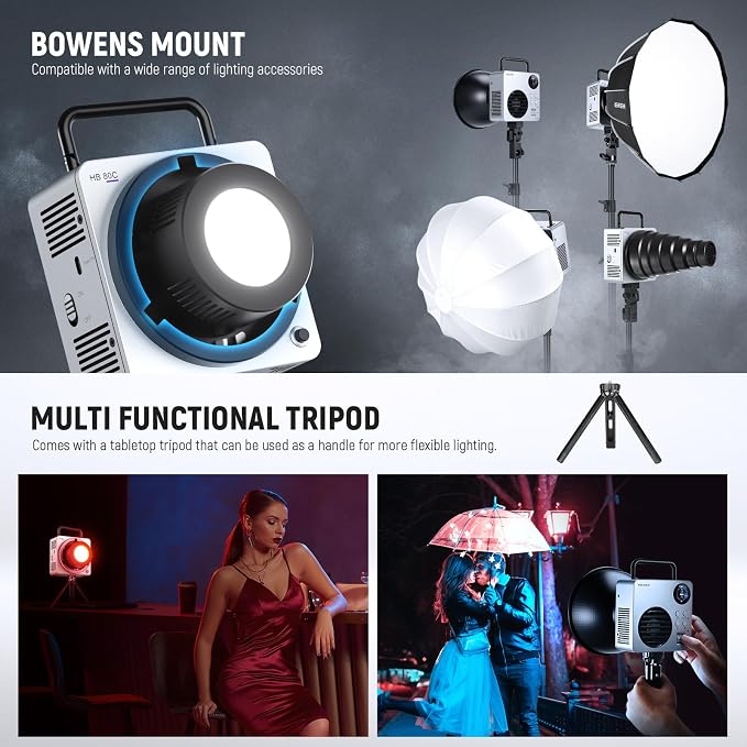 NEEWER 80W RGBWW LED Video Light with 72Wh Battery, 100W PD Fast Charger, APP/2.4G Control, 10400lux/m 2500K-7500K, Mini RGB Bowens Mount Studio Photography Recording Continuous Output Lighting, HB80C - Image 5