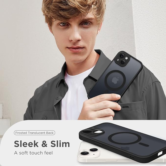CAPRARO for iPhone 14 Case, Compatible with MagSafe | Upgraded [Full Camera Protection] Shockproof Protective Slim Translucent Matte Magnetic Phone Case 6.1'', Black - Image 7