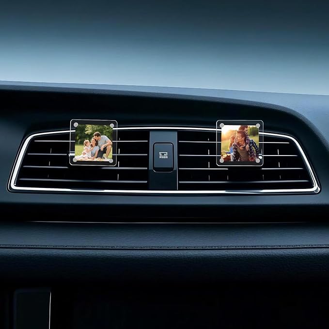 Gift for Dad & Grandpa - 2 Pack Car Air Vent Photo Holder for Father's Day, Dashboard Vent Personalized Acrylic Clip-on Picture Frame, Magnetic Photo Display Frames for Family, Couples, Safe Driving Presents 2.36"x2.36" by LECART