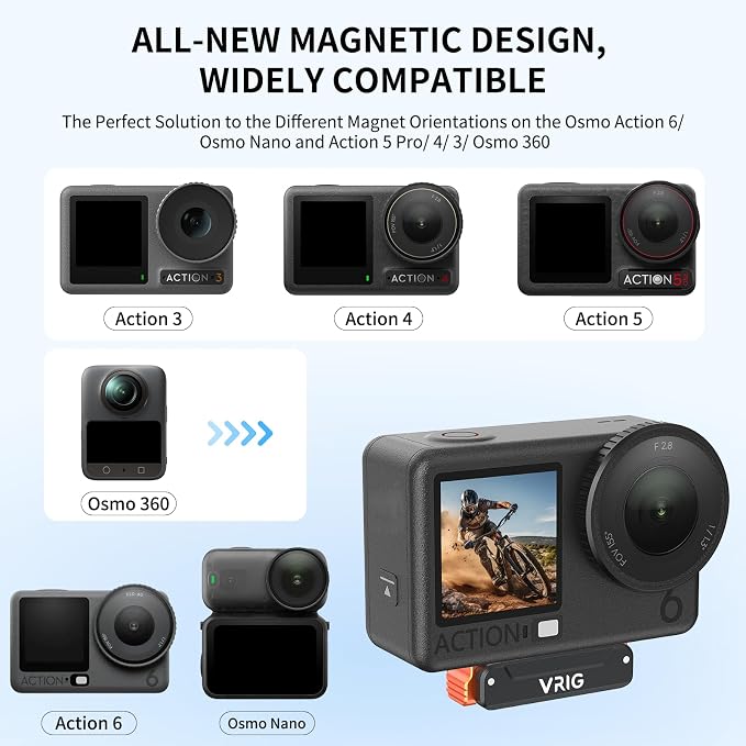 VRIG Magnetic Quick Release Adapter Mount for DJI Osmo Action 6,Action 5Pro,Action 4,Action 3,Osmo Nano,Osmo 360,Quick Release Extension Base with 1/4" Screw Hole for Tripod,Selfie Sticks - Image 2